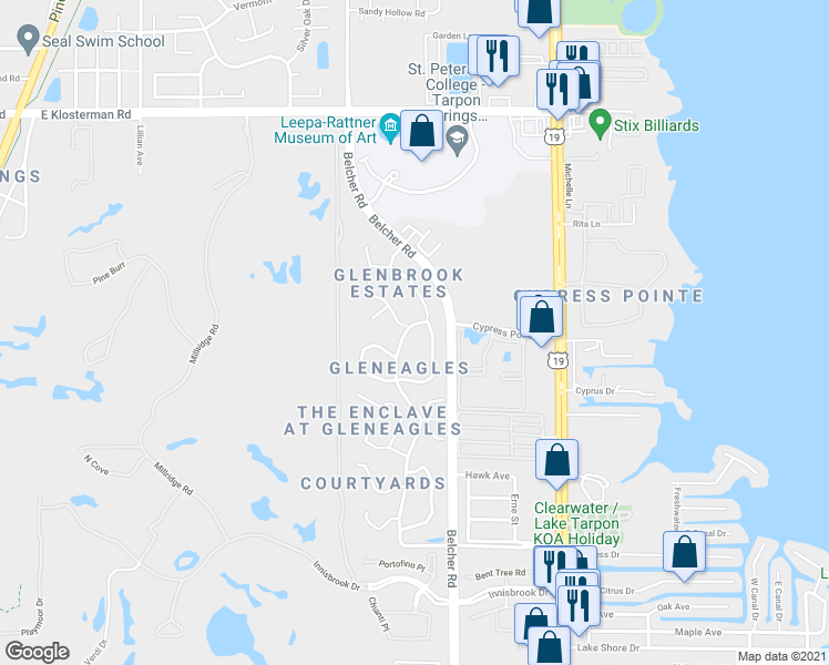 map of restaurants, bars, coffee shops, grocery stores, and more near 2404 Cypress Pond Road in Palm Harbor