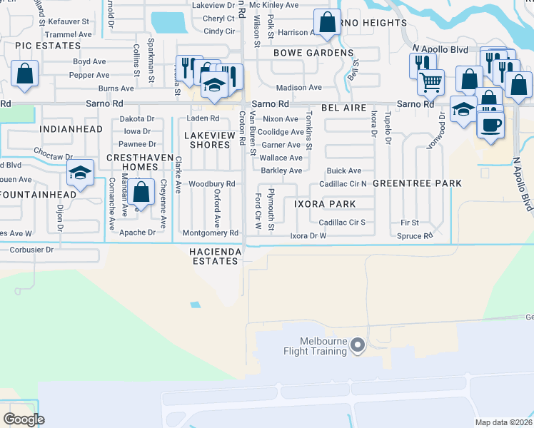 map of restaurants, bars, coffee shops, grocery stores, and more near 564 Plymouth Street in Melbourne