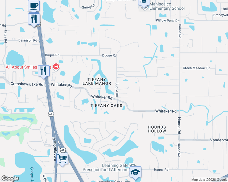 map of restaurants, bars, coffee shops, grocery stores, and more near 793 Duque Road in Lutz