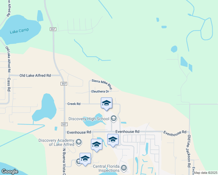 map of restaurants, bars, coffee shops, grocery stores, and more near 418 Sierra Mike Boulevard in Lake Alfred