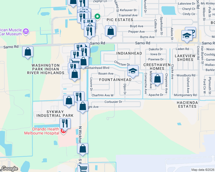 map of restaurants, bars, coffee shops, grocery stores, and more near 2793 Notre Dame Avenue in Melbourne