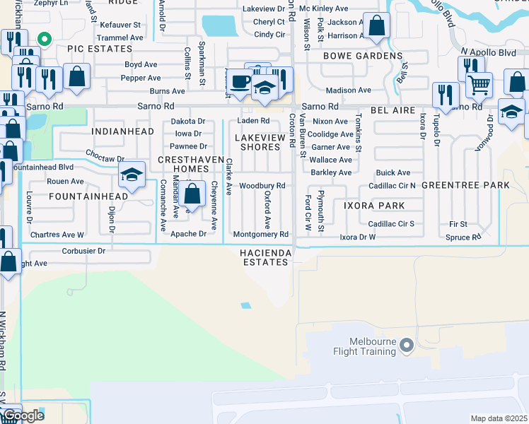 map of restaurants, bars, coffee shops, grocery stores, and more near 558 Oxford Avenue in Melbourne
