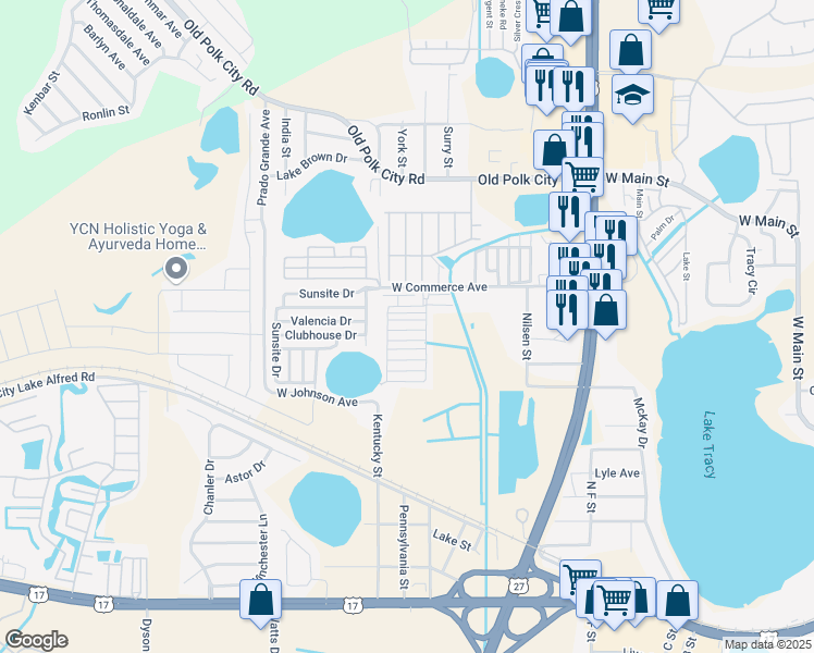 map of restaurants, bars, coffee shops, grocery stores, and more near 1501 West Commerce Avenue in Haines City