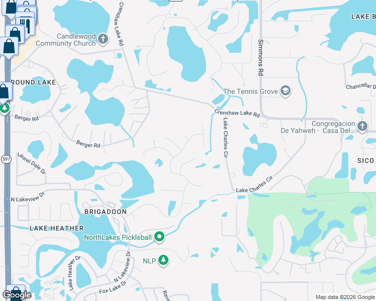 map of restaurants, bars, coffee shops, grocery stores, and more near 16818 Bellwood Manor in Tampa