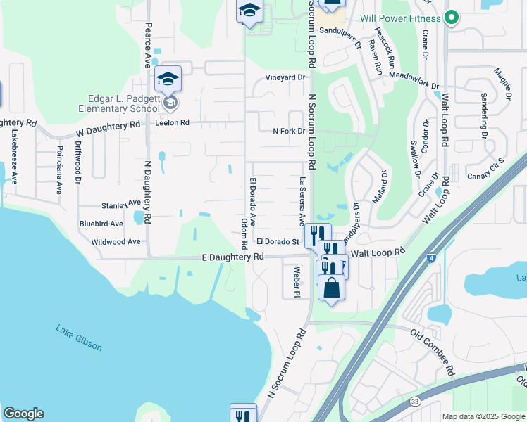 map of restaurants, bars, coffee shops, grocery stores, and more near 334 Montebello Court in Lakeland