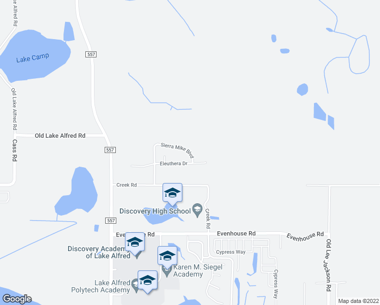 map of restaurants, bars, coffee shops, grocery stores, and more near 353 Sierra Mike Boulevard in Lake Alfred