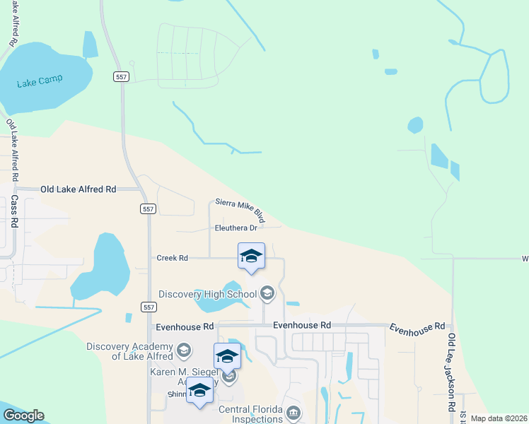 map of restaurants, bars, coffee shops, grocery stores, and more near 418 Sierra Mike Boulevard in Lake Alfred