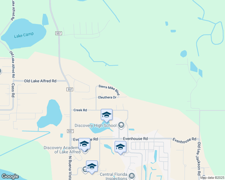 map of restaurants, bars, coffee shops, grocery stores, and more near 418 Sierra Mike Boulevard in Lake Alfred