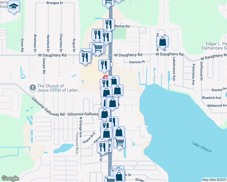 map of restaurants, bars, coffee shops, grocery stores, and more near 5619 US Highway 98 North in Lakeland