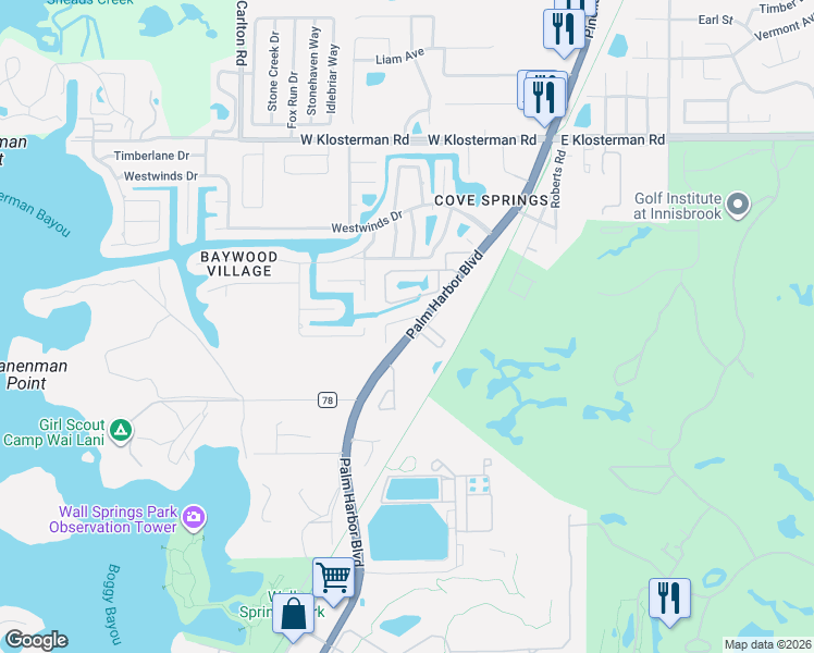 map of restaurants, bars, coffee shops, grocery stores, and more near 4409 U.S. 19 Alternate in Palm Harbor