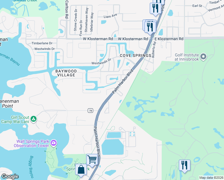 map of restaurants, bars, coffee shops, grocery stores, and more near 4409 U.S. 19 Alternate in Palm Harbor