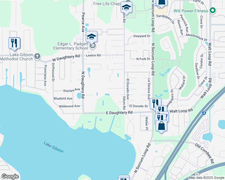 map of restaurants, bars, coffee shops, grocery stores, and more near 233 Mary Catherine Court in Lakeland