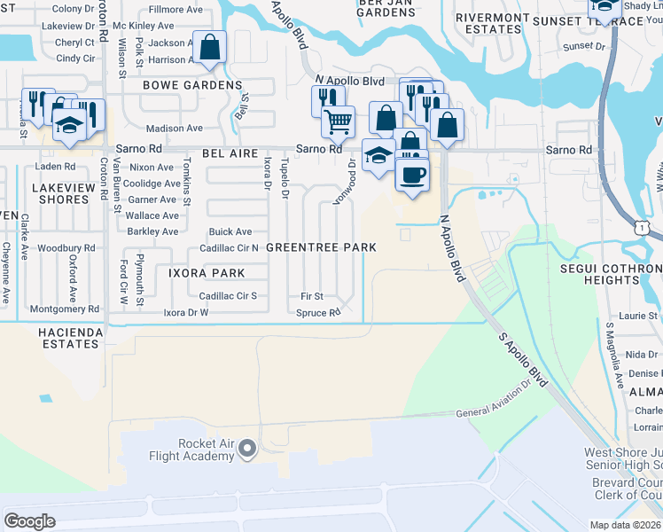 map of restaurants, bars, coffee shops, grocery stores, and more near 561 Ebony Street in Melbourne