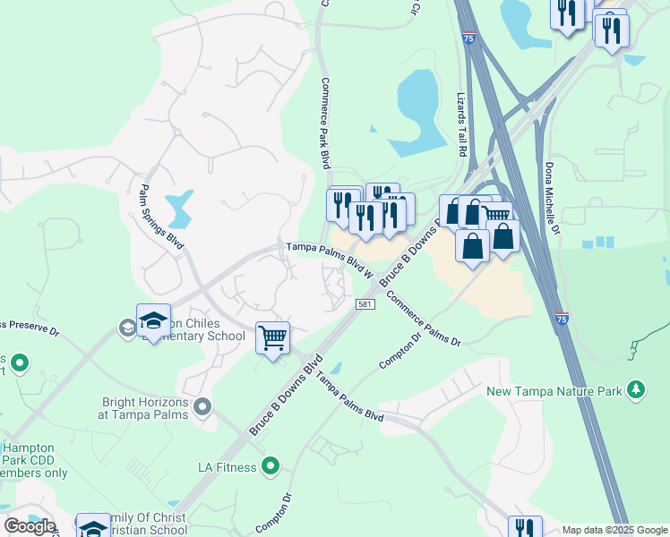 map of restaurants, bars, coffee shops, grocery stores, and more near 17110 Carrington Park Drive in Tampa