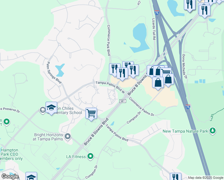 map of restaurants, bars, coffee shops, grocery stores, and more near 17110 Carrington Park Drive in Tampa