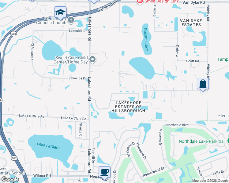map of restaurants, bars, coffee shops, grocery stores, and more near 5439 Winhawk Way in Lutz