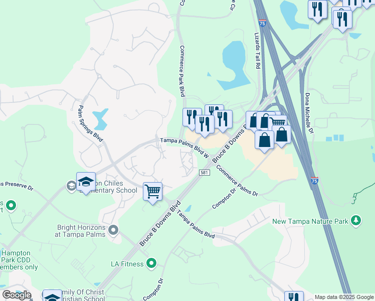 map of restaurants, bars, coffee shops, grocery stores, and more near 17106 Carrington Park Drive in Tampa