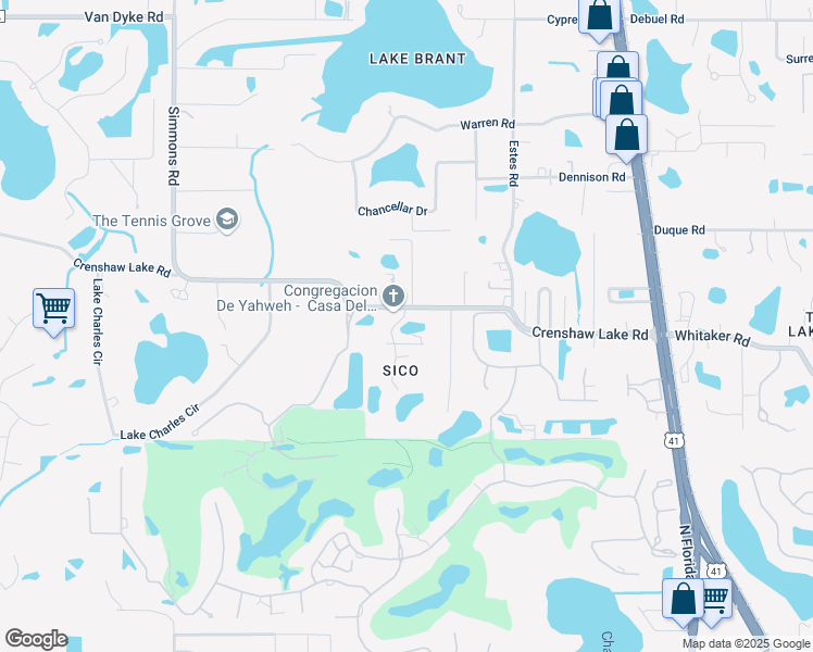 map of restaurants, bars, coffee shops, grocery stores, and more near 620 Crenshaw Lake Road in Lutz