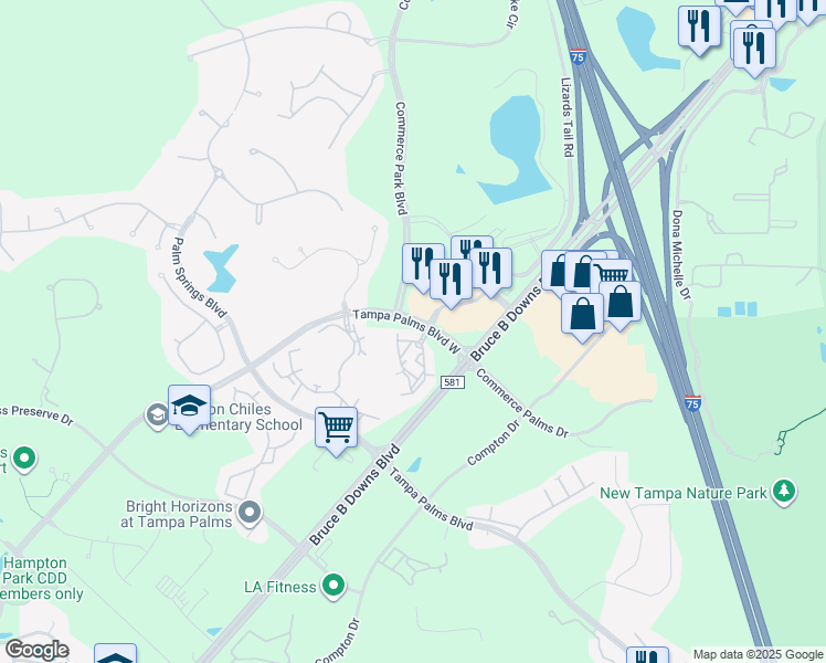 map of restaurants, bars, coffee shops, grocery stores, and more near 17114 Carrington Park Drive in Tampa