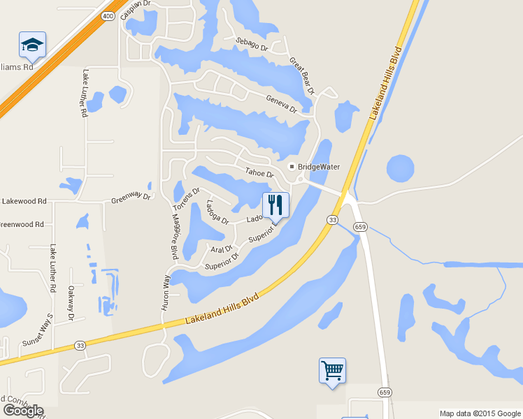map of restaurants, bars, coffee shops, grocery stores, and more near 2524 Ladoga Drive in Lakeland