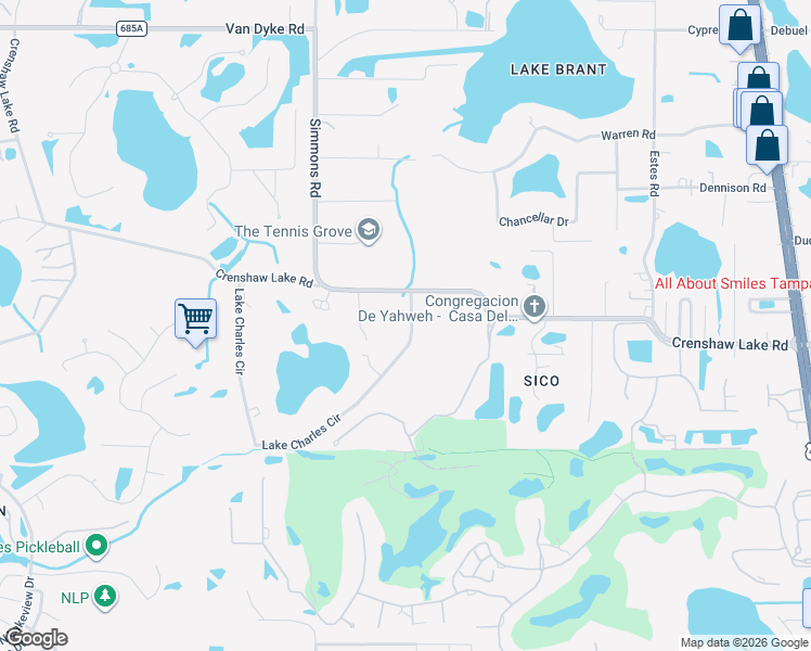 map of restaurants, bars, coffee shops, grocery stores, and more near 909 Lake Charles Circle in Lutz