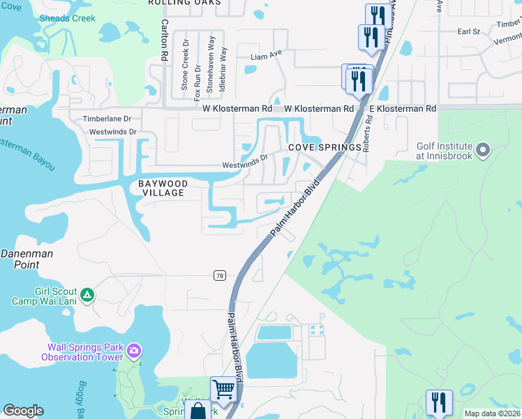 map of restaurants, bars, coffee shops, grocery stores, and more near 463 Harbor Ridge Drive in Palm Harbor