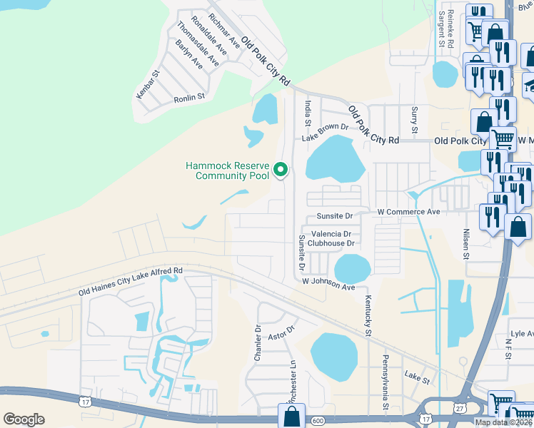 map of restaurants, bars, coffee shops, grocery stores, and more near 900-906 Prado Grande Avenue in Haines City