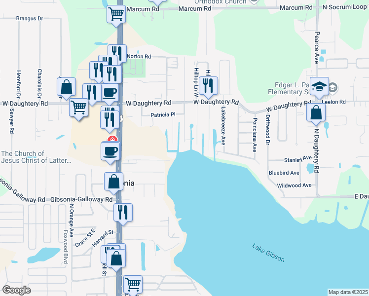 map of restaurants, bars, coffee shops, grocery stores, and more near 5709 Crafton Drive in Lakeland