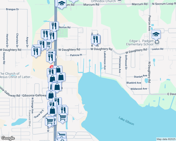 map of restaurants, bars, coffee shops, grocery stores, and more near 5709 Crafton Dr in Lakeland