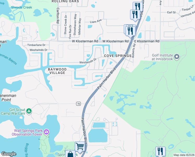 map of restaurants, bars, coffee shops, grocery stores, and more near 463 Harbor Ridge Drive in Palm Harbor
