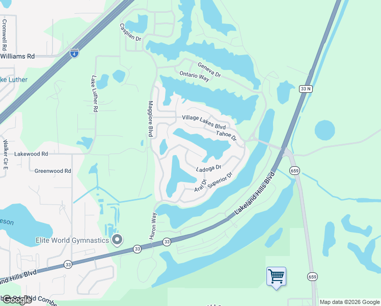 map of restaurants, bars, coffee shops, grocery stores, and more near 2411 Ladoga Drive in Lakeland