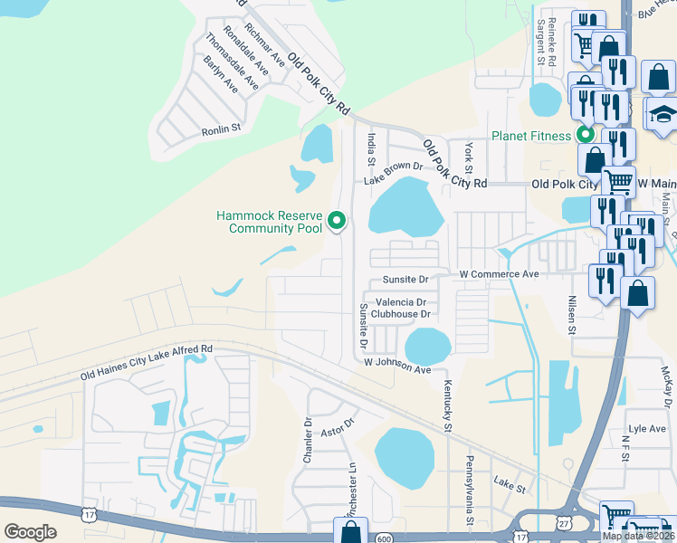 map of restaurants, bars, coffee shops, grocery stores, and more near 900-906 Prado Grande Avenue in Haines City