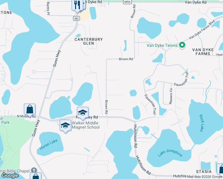 map of restaurants, bars, coffee shops, grocery stores, and more near 17109 Brown Road in Odessa