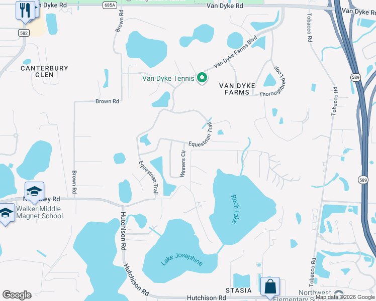 map of restaurants, bars, coffee shops, grocery stores, and more near 17004 Winners Circle in Odessa