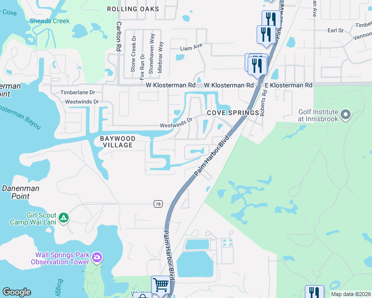 map of restaurants, bars, coffee shops, grocery stores, and more near 463 Harbor Ridge Drive in Palm Harbor