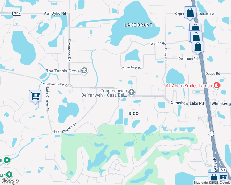 map of restaurants, bars, coffee shops, grocery stores, and more near 17048 Comunidad de Avila in Lutz