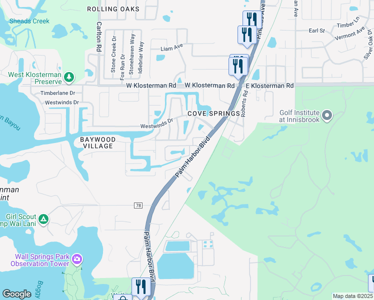 map of restaurants, bars, coffee shops, grocery stores, and more near 558 Harbor Ridge Drive in Palm Harbor