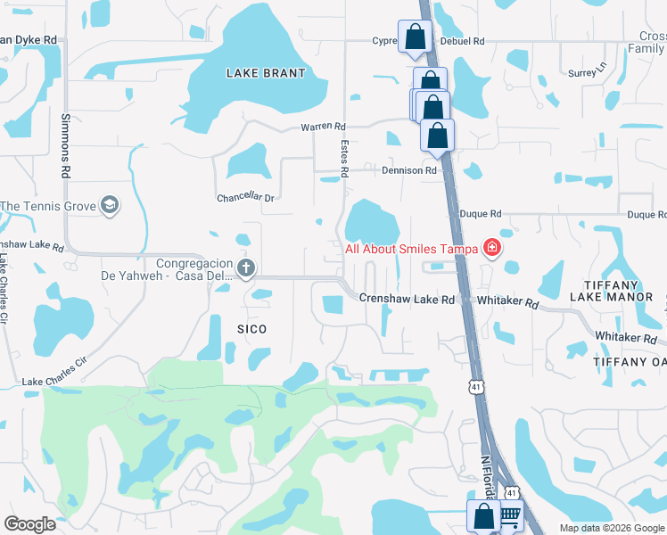 map of restaurants, bars, coffee shops, grocery stores, and more near 301 Crenshaw Lake Road in Lutz