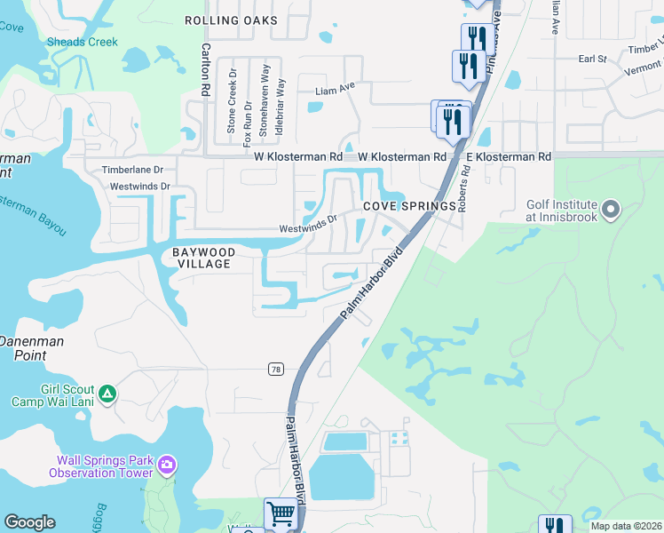 map of restaurants, bars, coffee shops, grocery stores, and more near 463 Harbor Ridge Drive in Palm Harbor