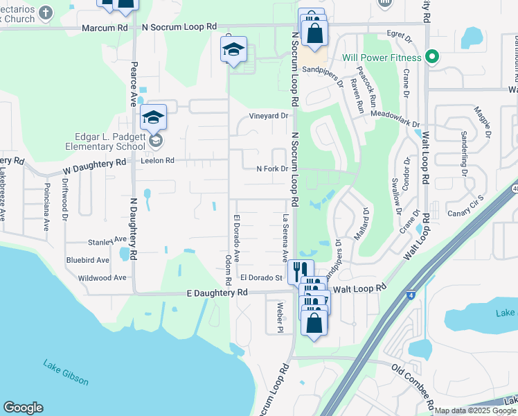 map of restaurants, bars, coffee shops, grocery stores, and more near 356 Pico Court in Lakeland