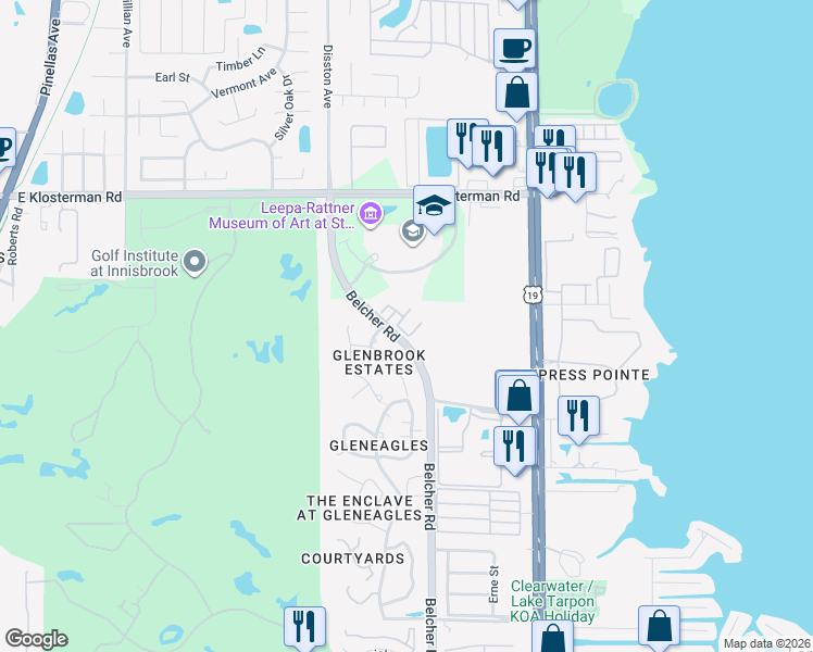 map of restaurants, bars, coffee shops, grocery stores, and more near 2243 Andover Circle in Palm Harbor