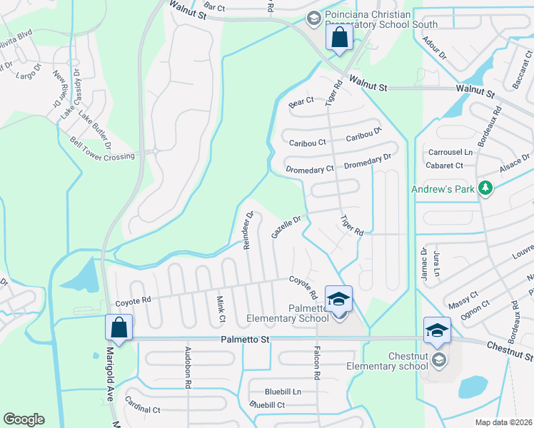 map of restaurants, bars, coffee shops, grocery stores, and more near 652 Reindeer Drive in Poinciana