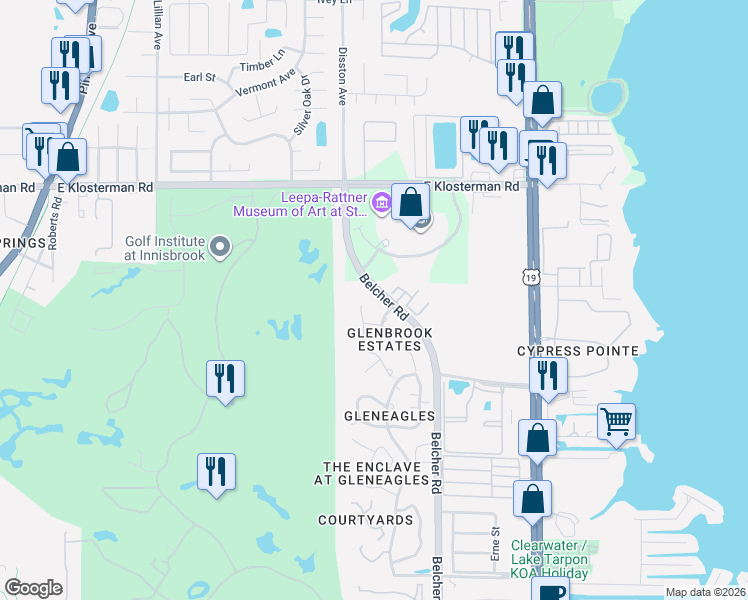 map of restaurants, bars, coffee shops, grocery stores, and more near 4636 Glenbrook Lane in Palm Harbor