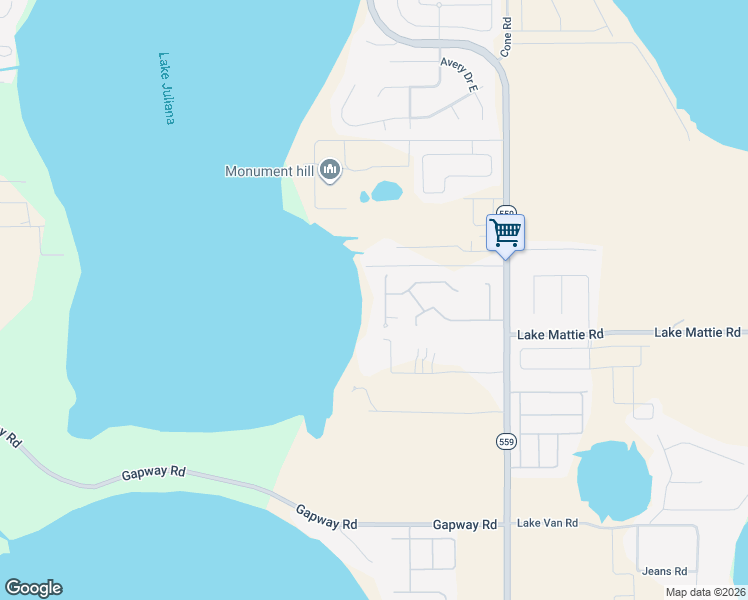 map of restaurants, bars, coffee shops, grocery stores, and more near 112 Raintree Court in Auburndale