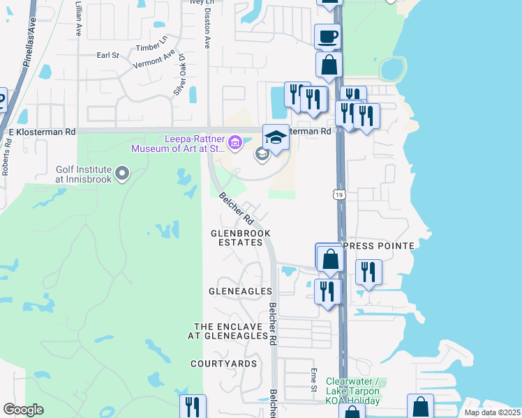 map of restaurants, bars, coffee shops, grocery stores, and more near 2203 Andover Circle in Palm Harbor