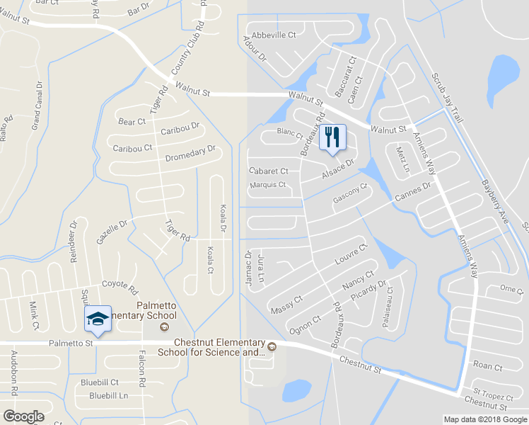 map of restaurants, bars, coffee shops, grocery stores, and more near 821 Franconville Court in Kissimmee