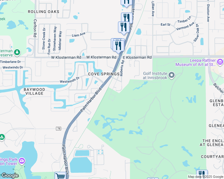map of restaurants, bars, coffee shops, grocery stores, and more near 4802 U.S. 19 Alternate in Palm Harbor