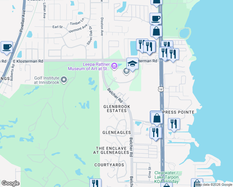 map of restaurants, bars, coffee shops, grocery stores, and more near 4675 Tudor Lane in Palm Harbor