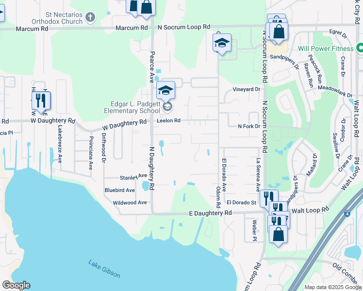map of restaurants, bars, coffee shops, grocery stores, and more near 158 Shannon Drive in Lakeland