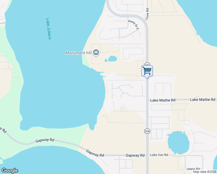 map of restaurants, bars, coffee shops, grocery stores, and more near 112 Raintree Court in Auburndale